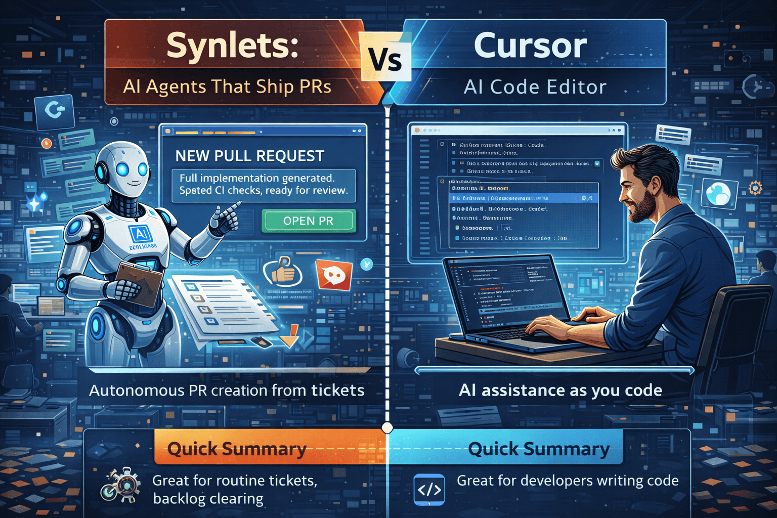 Synlets vs Cursor: AI Agents That Ship PRs vs an AI Code Editor